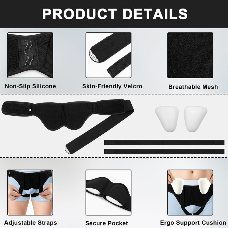 Hernia Belts For Men & Women, Comfortable Groin Hernia Support Truss for Single/Double Inguinal, Adjustable Waist Strap with 2 Removable Compression Pads, XL X-Large