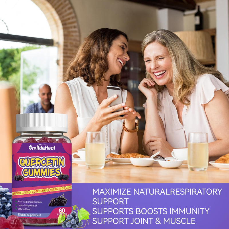 [Australia] - 2 Pack Quercetin Gummies 1200MG, Quercetin Gummies with Bromelain, Zinc Vitamin C, Immune System Vegan Gummy for Adult & Kid, 120 Vegan 60 Count (Pack of 2) 