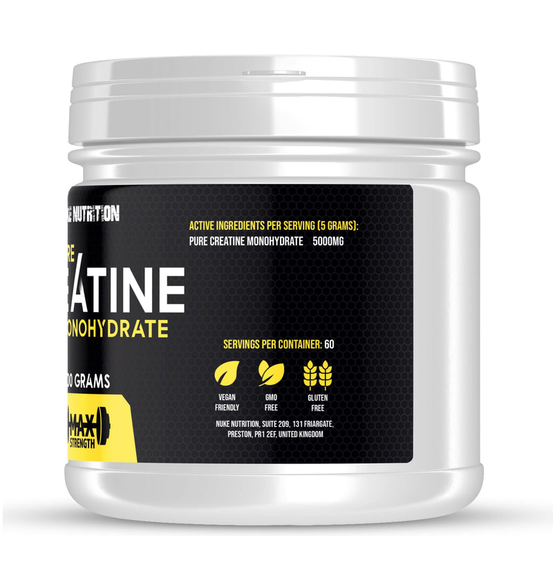 Nuke Nutrition Creatine Monohydrate Powder 300g - Micronised Creatine Powder for Gym Workout - Unflavoured Muscle Building Supplements for Post and Pre-Workout - Improve Performance & Bolster Strength