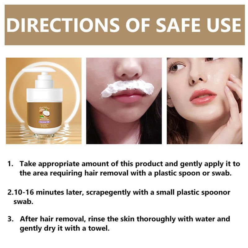 Facial Depilatory Cream, Coconut Hair Remover Cream for Upper Lip and Chin for Women Face Hair Remover for Sensitive Skin Gentle and Non-Irritating 3.52 FL.OZ