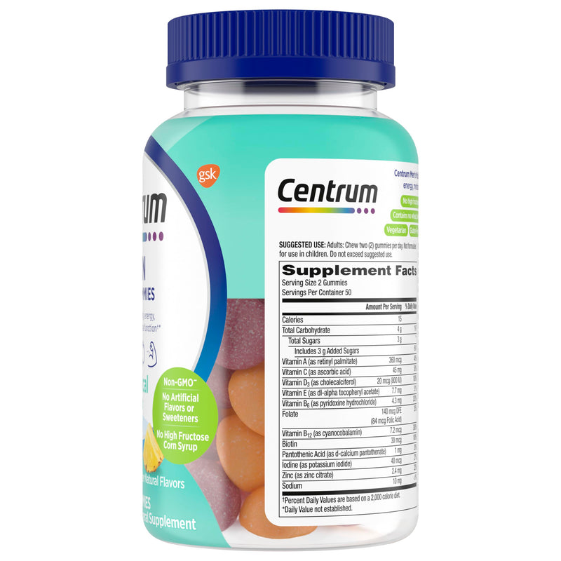 Centrum MultiGummies for Men 18 and Over, 100 Count | Contains Vitamin D3, B Vitamins and Antioxidants, Gluten Free, Non-GMO Ingredients, GLP-1 Support Fruit 100 Count (Pack of 1)