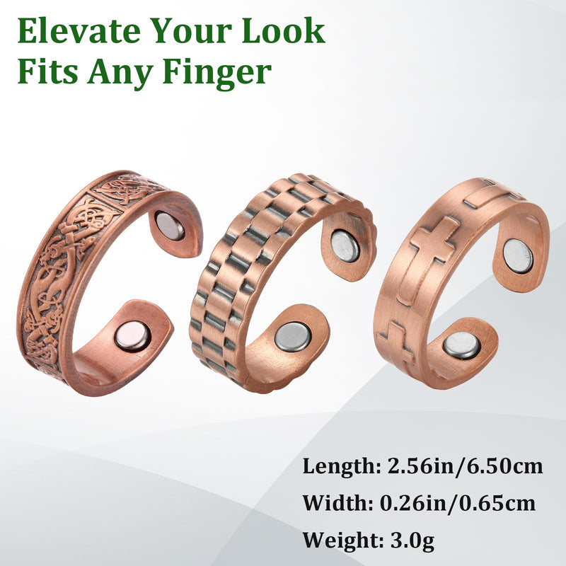 [Australia] - 3 Copper Rings for Men Women, 99.9% Pure Copper Magnetic Rings, Adjustable copper095 