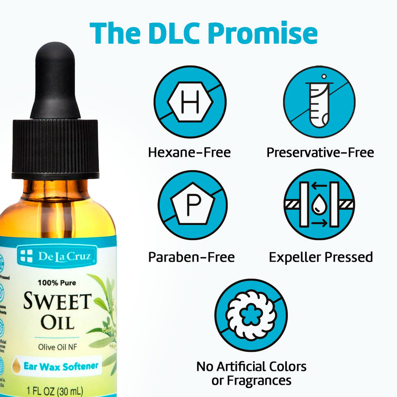 [Australia] - De La Cruz 100% Pure Sweet Oil for Ears with Glass Dropper - All Natural and Gentle Ear Wax Removal - 1 Fl OZ 1 Fl Oz (Pack of 1) 