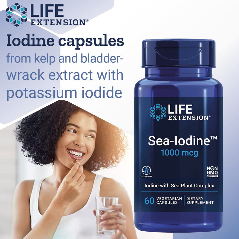 Life Extension, Sea Iodine, 1000mcg, Depot, High Dosed Iodine, 60 Vegan Capsules, Gluten Free, Vegetarian, SOYA Free, GMO Free 60 count (Pack of 1)