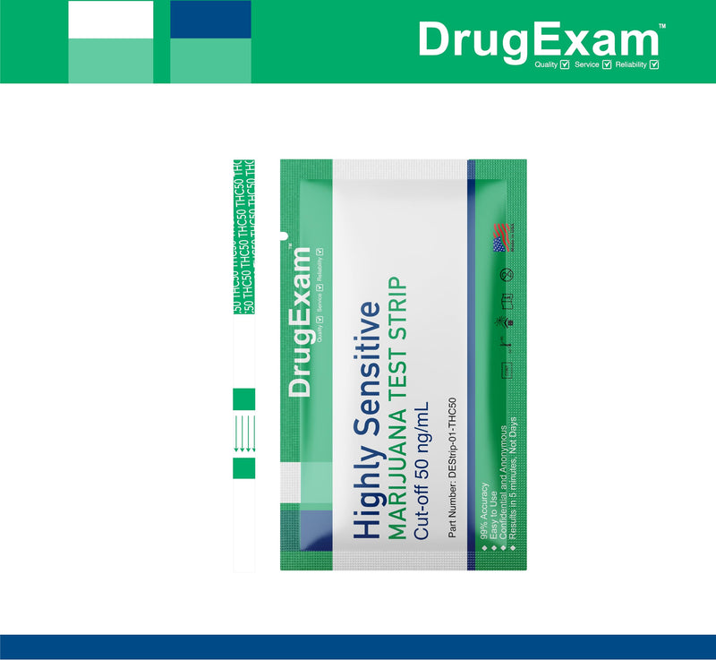 5 Pack - DrugExam Made in USA Highly Sensitive Marijuana THC Testing Drug Test Strip Kit - Drug Test with 50 ng/mL Cutoff Level for Detecting Any Form of THC in Urine up to 35 Days. Urine Test Strips