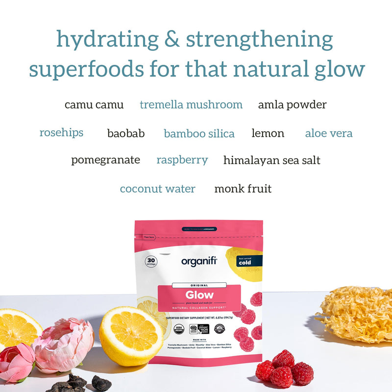 Organifi Glow - Vegan Collagen Powder for Women - Organic Flavored Water Ingredient, 30 Servings