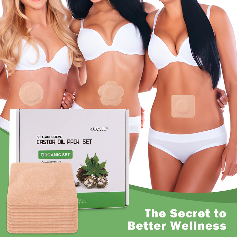 [Australia] - 30Pcs Castor Oil Pack Wrap for Belly Button with 4oz Organic Castor Oil in Glass Bottle, Highly Absorbent Cotton Belly Button Patches Self Adhesive 30pcs belly pack with oil 