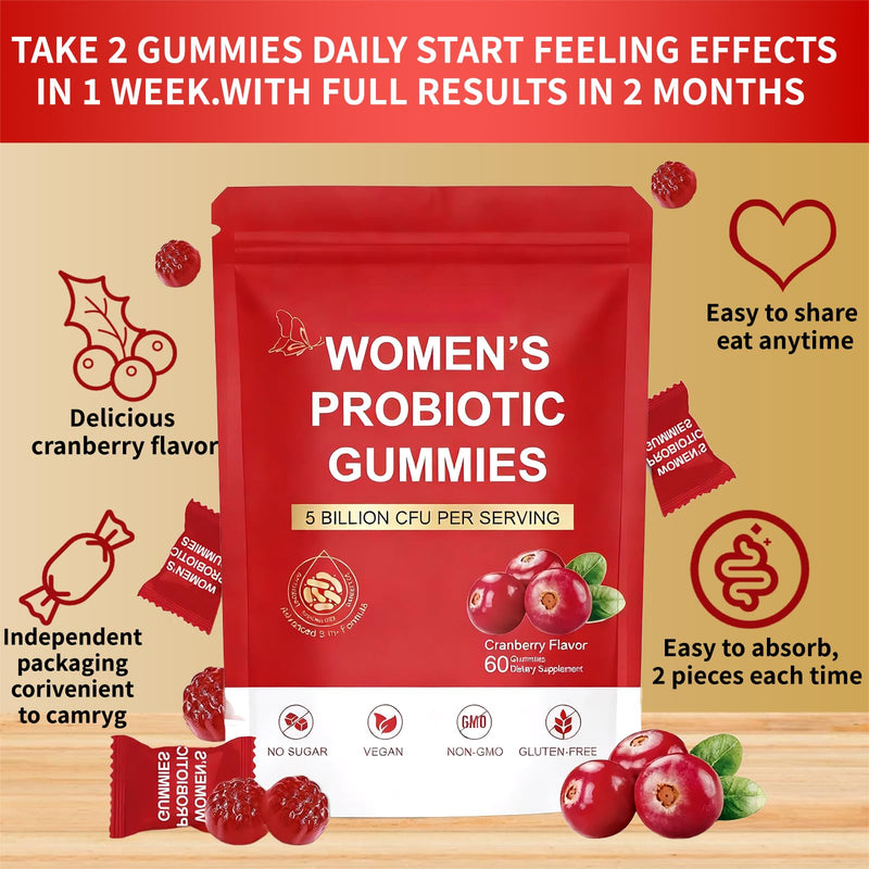 Feminine Balance Gummies - Women’s Premium Gummies for pH Balance | Cranberry - Low Sugar Gluten-Free | 60 Vegan / 1 Bag
