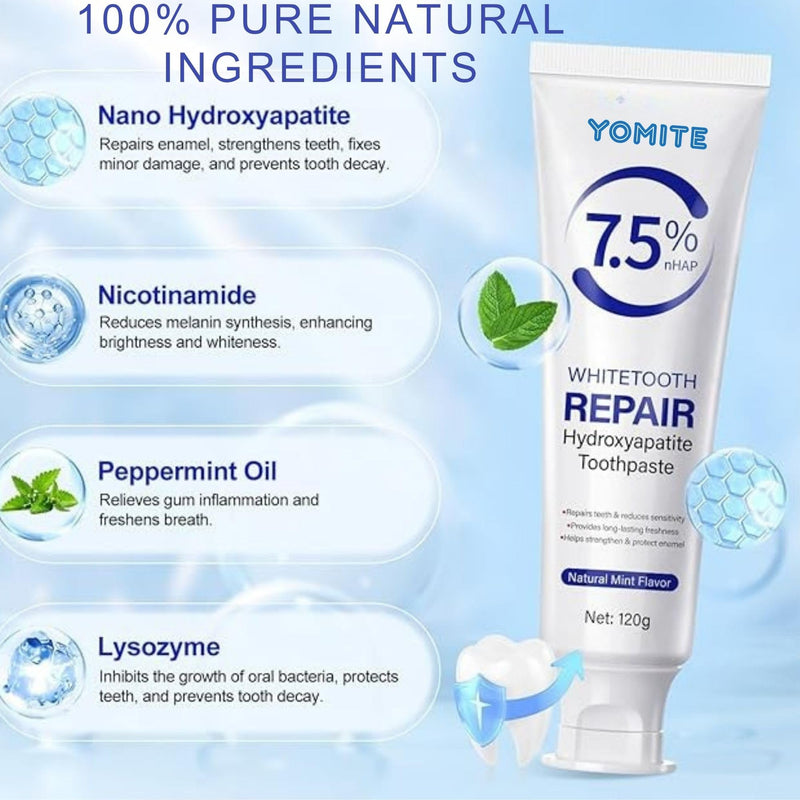 7.5% Nano Hydroxyapatite Toothpaste,Fluoride-Free Hydroxyapatite Toothpaste for Enamel Protection Tooth Strengthening Appropriate for Sensitive Teeth, Fresh Mint Flavor,for Oral Care (2 pcs) 2.12 Ounce (Pack of 2)