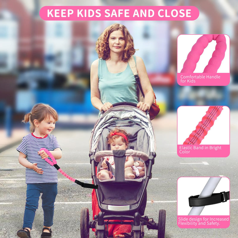 [Australia] - ONEDONE Stroller Handle for Toddler Travel 20" Stroller Strap for Kids to Hold Handle for Strollers, Wagons, Shopping Carts Soft Handle for Child Safety Keep Kids Close Pink 