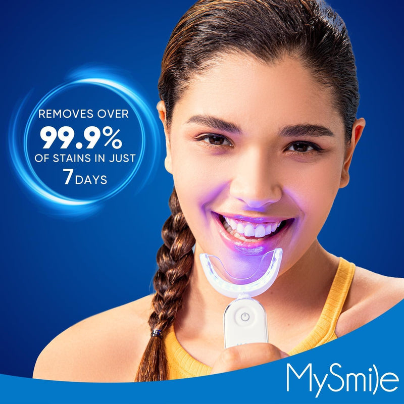 MySmile Teeth Whitening Kit with 28 LED Accelerator Light, At Home Tooth Brightening Set with 3PCS 3ML Whitening Gel, 30+ Treatments, Enamel Safe Oral Care Kit for Daily Stain Reduction
