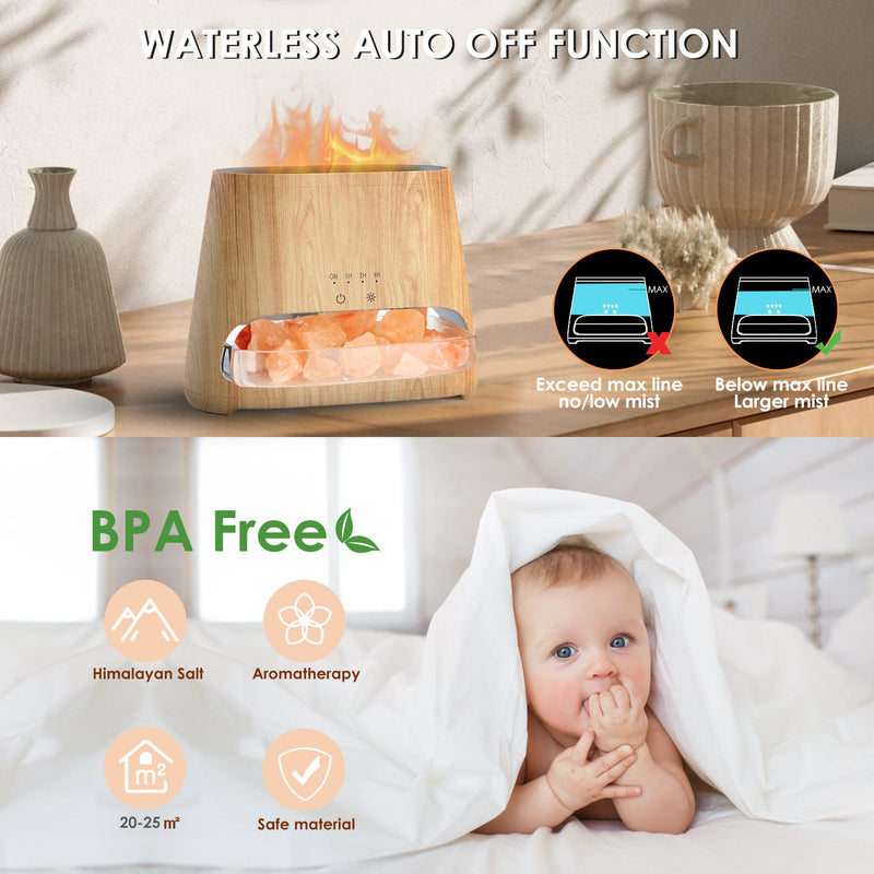 [Australia] - SALKING 2-in-1 Aroma Diffuser & Salt Range Pakistan Light, Flame Effect Diffuser for Essential Oils, Diffuser Cool Mist Humidifier with 3 Brightness, 150ml Wood 