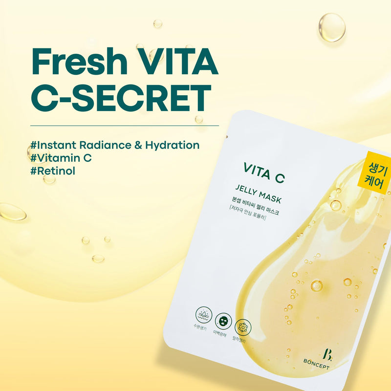 Vitamin C Jelly Sheet Mask for Dark Spots & Brightening 10ea | Revitalizes Dull Skin and Boosts Elasticity, Vitamin C and Retinol 2,200ppb, Biodegradable Sheet