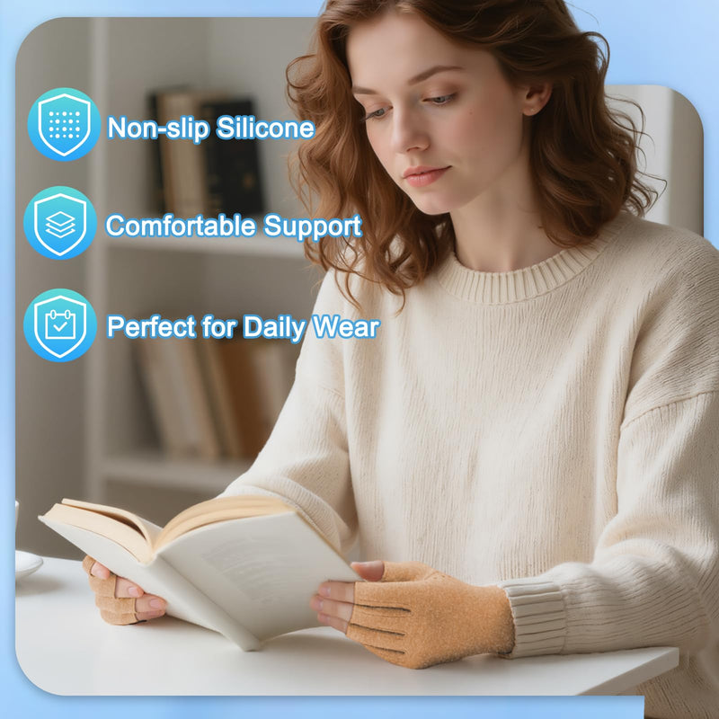 DRNAIETY 2-Pair Arthritis Compression Gloves- for Hand Arthritis, Carpal Tunnel Pain, Rheumatoid Arthritis, RSI, Fingerless, Anti-Slip, Breathable Gloves for Men & Women, Typing, Daily Use(M Brown) Medium