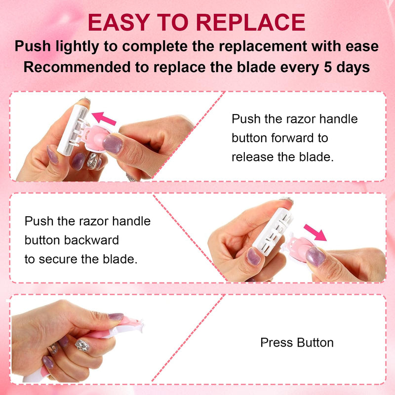 [Australia] - 40 Pcs Disposable Women Razors, Include 3 Non Slip Handles and 36 Refill Blades and 1 Dedicated hook, 6-Blade Travel Essentials Sensitive Skin Shaving Razor Set (pink) pink 