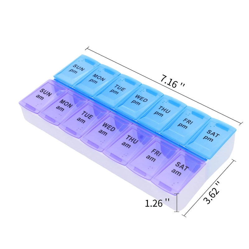 [Australia] - 7 Day Weekly AM PM Pill Organizer, ShysTech Large Pill Case Pill Box for Pills Vitamin Supplements Medication (Purple/Blue) 1 Count (Pack of 1) Purple/Blue 