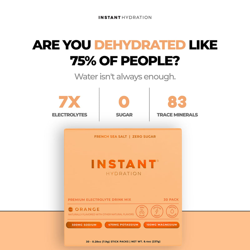 Instant Hydration Electrolytes Powder Packets - Citrus Orange Drink Mix - Zero Sugar - Keto, Vegan, Gluten-Free, Non-GMO - Boost Recovery, Brain Health, Muscle & Tissue Support- 30 Sticks