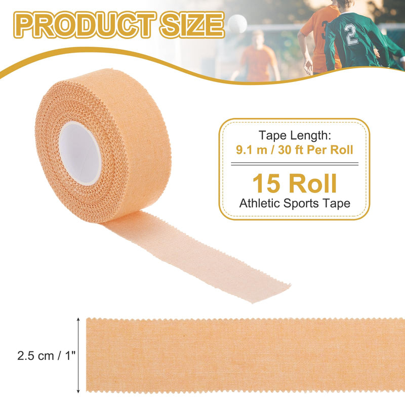 [Australia] - Athletic Sports Tape, Athletic Tape Strong Adhesive Easy Tear with Serrated Edges - Fitting for (Athletes/Sport Trainer/Gymnastics/Boxing) 1 in x 30 Ft, 15 Rolls, Ecru 