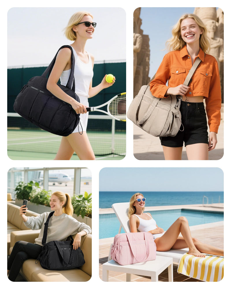 BAGSMART Duffle Bag for Travel, Gym Bag for Women, Weekender Carry on | PVC Wet Pocket, Airline Approved Personal Carry-on Size, Fits Under-seat, One Bag for Gym, Travel, Hospital, Overnight Camel Medium