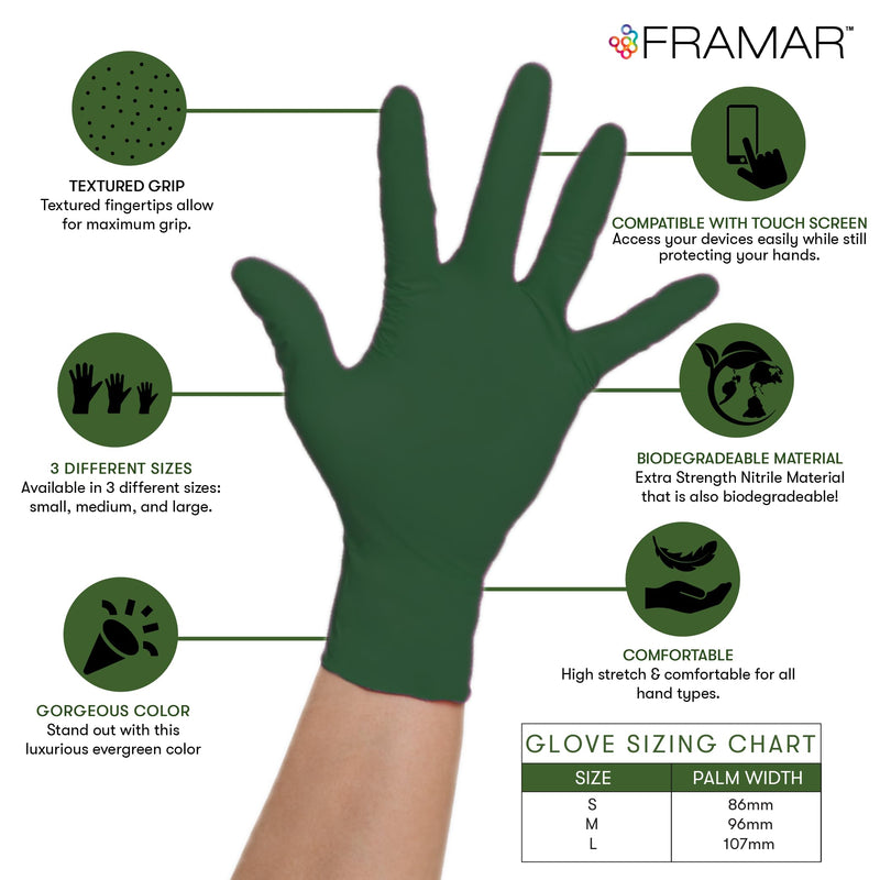 [Australia] - FRAMAR Green Gloves Disposable Latex Free – Heavy Duty Nitrile Gloves Medium, Disposable Gloves Medium Nitrile Gloves, Tattoo Gloves, Guantes Desechables, Disposable Cooking Gloves, Biodegradable 100 