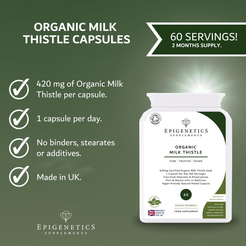 Organic Milk Thistle 440mg | Natural Silybum Marianum Seed Herb Supplement | 60 Vegan Friendly Capsules UK Made | 1 Capsule Daily (2 Month Supply)