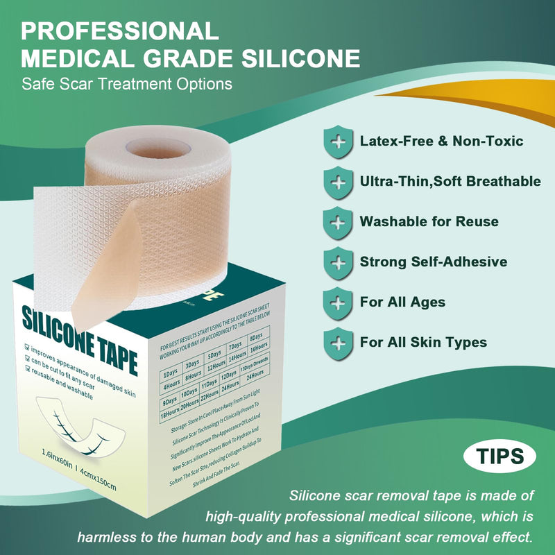 [Australia] - Silicone plaster for scars, professional scar plaster, reusable (4cm x 150cm) 4cm x 150cm 