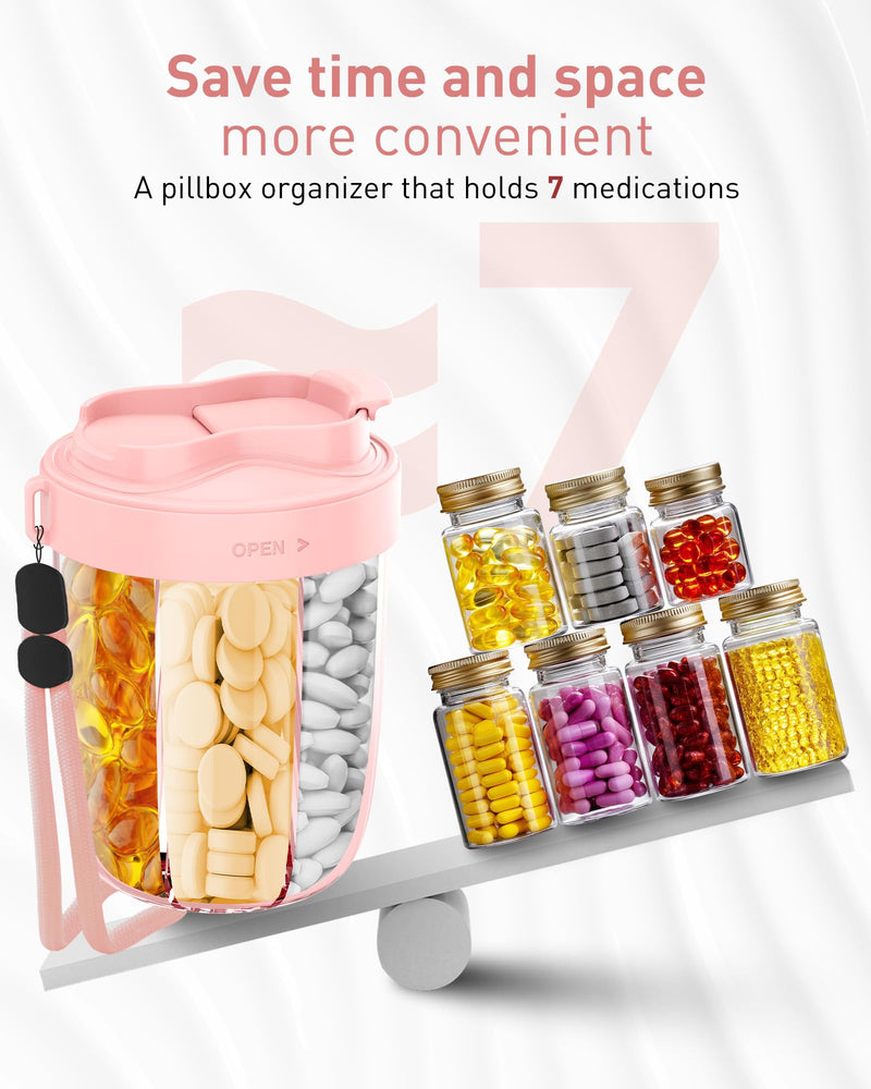 [Australia] - Large Pill Organizer,Supplement Organizer for 7 Different Vitamins,Pill Dispenser with Anti-Mixing Design,Easy to Retrieve Meds,Includes 20 Pcs Labels,Travel Pill Organizer(Pink) Pink 