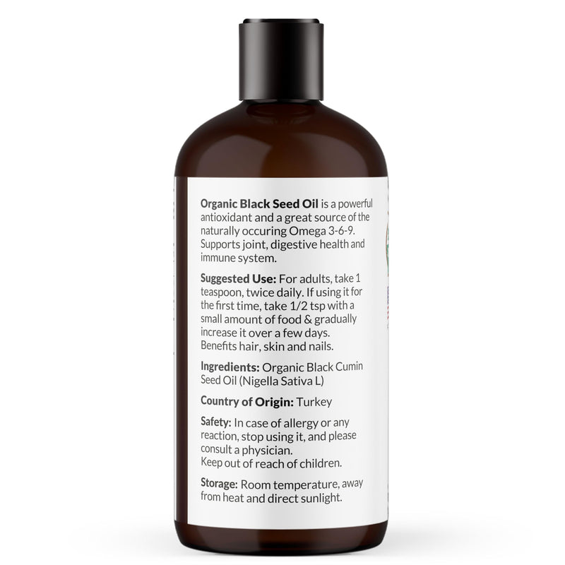 [Australia] - NaturoBliss Organic Black Seed Oil 100 Virgin Cold Pressed Omega 3 6 9 Super Antioxidant for Immune Support, Joints, Mobility, Digestion, Hair Skin Vegan, Gluten-Free, Non-GMO USDA Certified 8oz 