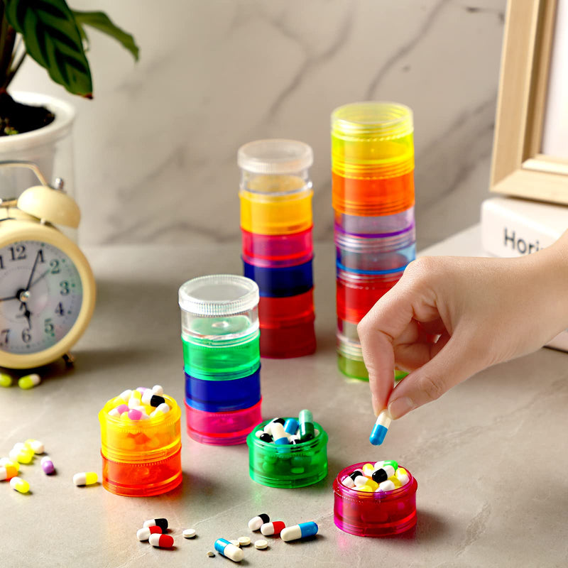 Sieral 8 Pieces 7 Days Stackable Pill Organizer Round Weekly Containers | Tower Design with Secure Lids, 7 Individual Cases per Set for Travel, Ideal for Medications Vitamins Supplements Storage