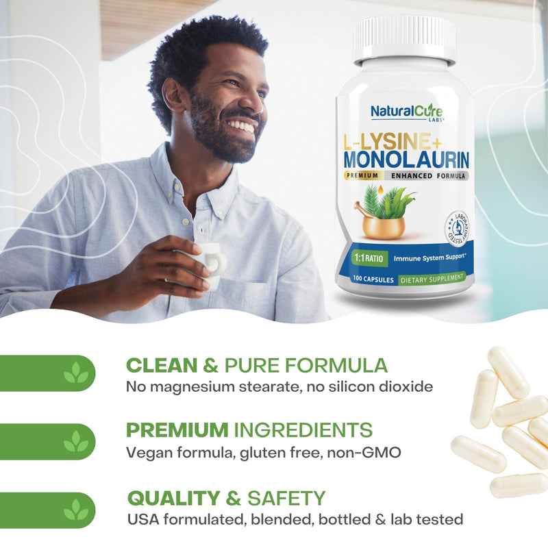 [Australia] - L-Lysine + Monolaurin 600mg 1:1 Ratio, 100 Capsules 100 Count (Pack of 1) 