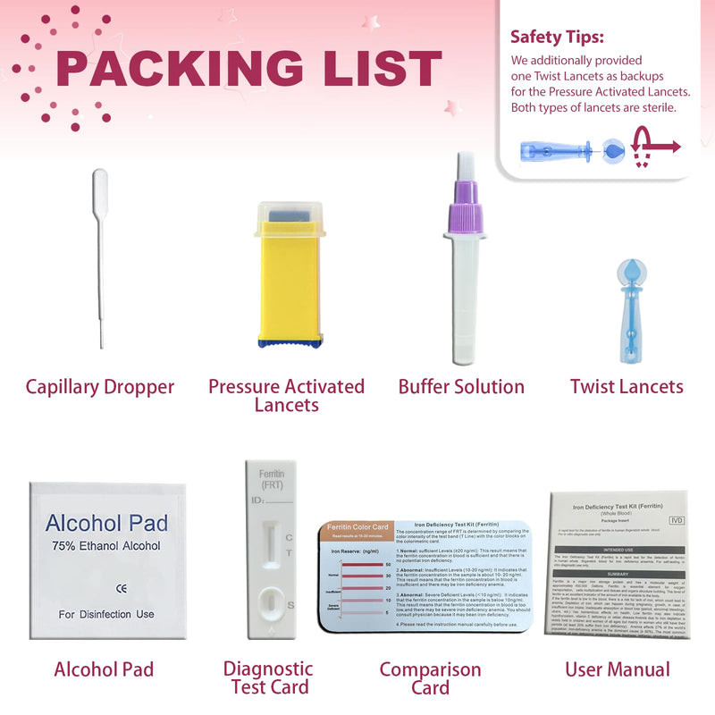 Iron Deficiency Test Kit, Suitable for Children and Adults, at-Home Iron Test Kit for Anemia.Iron Test Kit for Quick Response and Accurate Results 1 Count (Pack of 1)