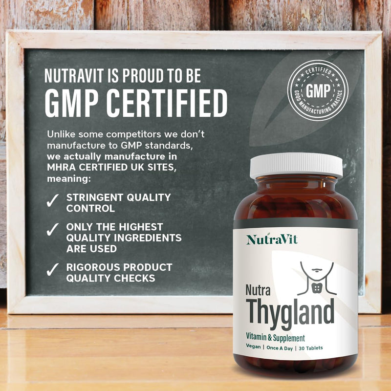 NutraThygland - Supports Normal Thyroid Function - with Selenium, L-Tyrosine, Iodine & Ashwagandha, Vitamin B2, B6, B12 & Iron - Improve Energy Levels - NutraVit, 30 Tablets