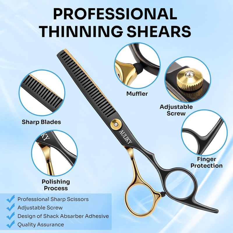 [Australia] - Hair scissors set, 15 pieces hairdressing scissors set, professional 6.7 inch hair cutting scissors, high quality 440C stainless steel hair cutting set for women, men, children, family hairdressing salon 