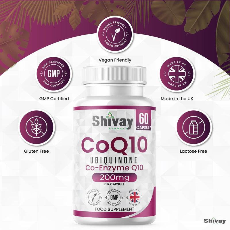 Co Enzyme Q10 200mg Per Capsule | Pure & Natural Ubiquinone | High Strength CoQ10 Vegan Capsules Supplement | Made in The UK | Shivay Herbals (120 Capsules) 120 Capsules