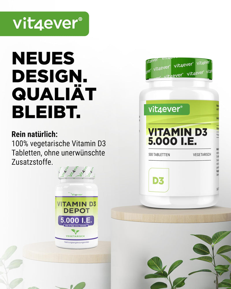 [Australia] - Vitamin D3 5000 IU Depot - 500 tablets - High dosage - Laboratory tested - Vegetarian - High purity - 5 daily doses of 1000 IU per day - Premium quality 
