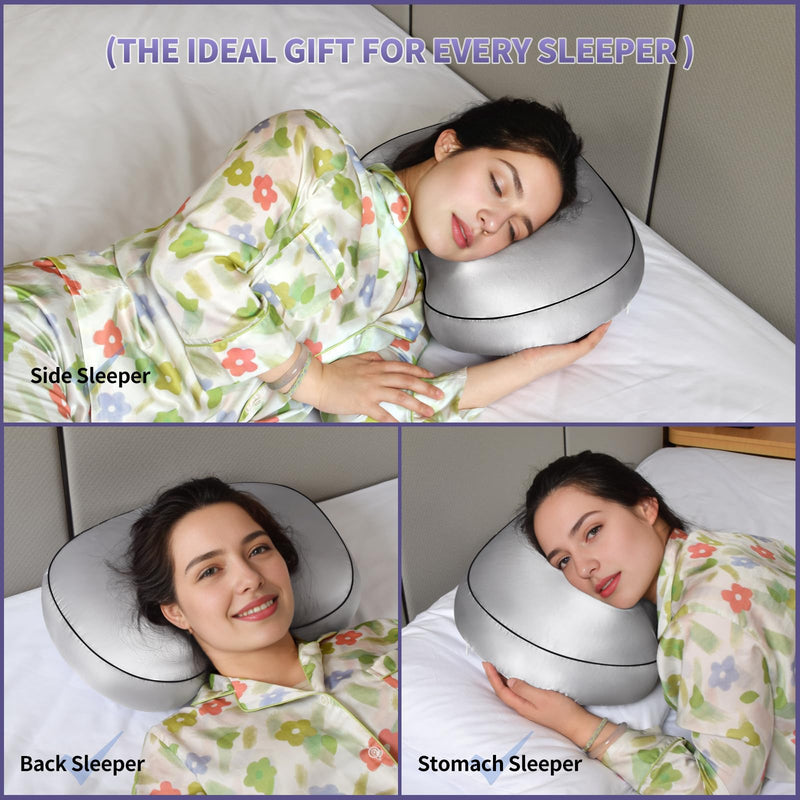 [Australia] - Orthopedic Ear Piercing Pillow for Side Sleepers, Pain Relief Design with Removable Cover and Ear Hole, 12x19 Inch Pierced Ears Support Pillow With Silver Gray Artificial Silk Pillowcase 