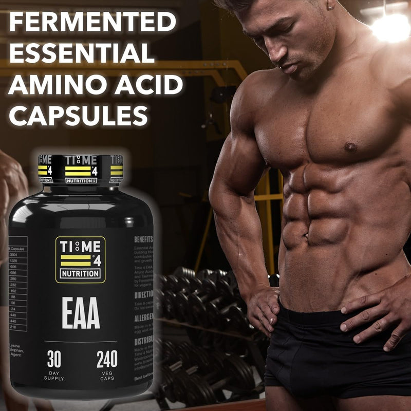Essential Amino Acids 240 Vegan Capsules Contains All 9 EAAs, All 3 BCAAs + Glycine, Glutamine & Taurine for Muscle Growth & Recovery 30 Day Supply Fermented Amino Acids, High Leucine Content