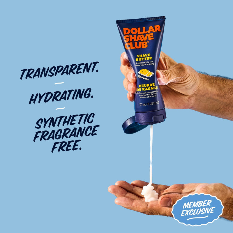 [Australia] - Dollar Shave Club | The Member Exclusive Shave Set | 4 Extra Close Refill Cartridges, 1 Handle (Blue), 1 Shave Butter 3 ounce, 1 Razor Cover, Razors for Men 1 Count (Pack of 1) Blue 
