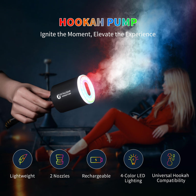 [Australia] - FLEXTAILGEAR Electric Hookah Pump Kit with 1300 mAh Rechargeable Battery Led Light Mini Portable Charcoal Starter Coal Burner Helper Shisha Nargila Warm Up Set Smoke Bar Accessories 