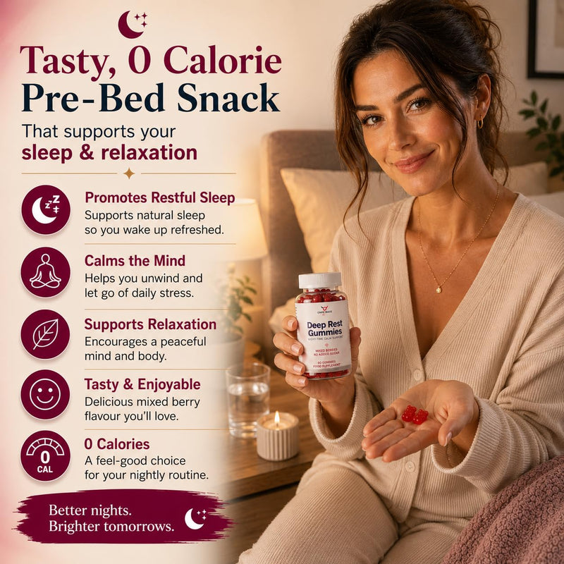Omni Wave Deep Rest Gummies | Relaxation & Sleep Support with L-Theanine, Magnesium Bisglycinate, Glycine, Lemon Balm, Passion Flower & Chamomile | No Added Sugar Mixed Berries | Vegan | 60 Gummies