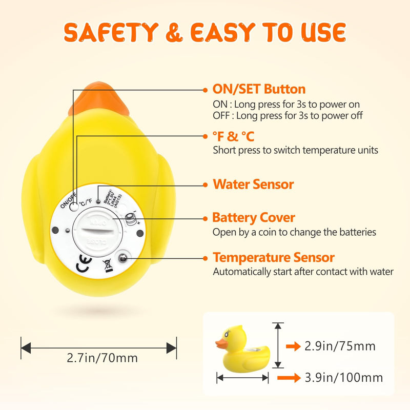 [Australia] - Baby Bath Thermometer, Digital Water Temperature Thermometer with 3 Color Backlit and Temperature Warning, Safety Bath Tube Thermometer Floating Toy for Infant, Toddler (Yellow Duck) Yellow Duck 
