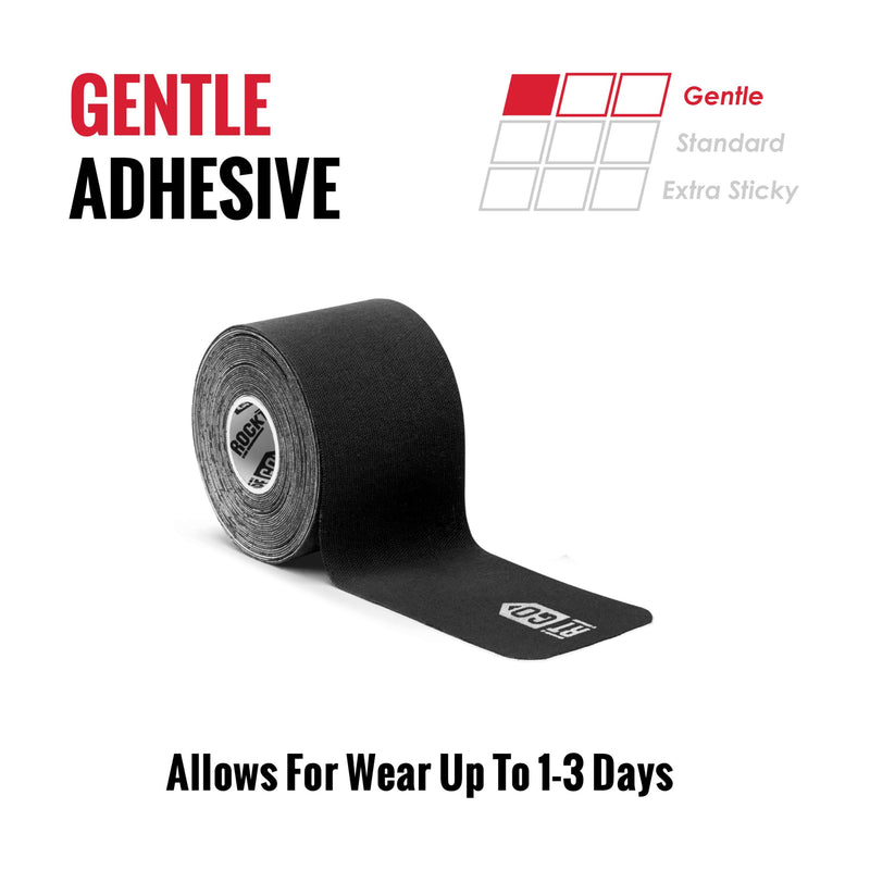 RockTape Go Gentle Adhesive Pre-Cut Kinesiology Tape (Black) Black