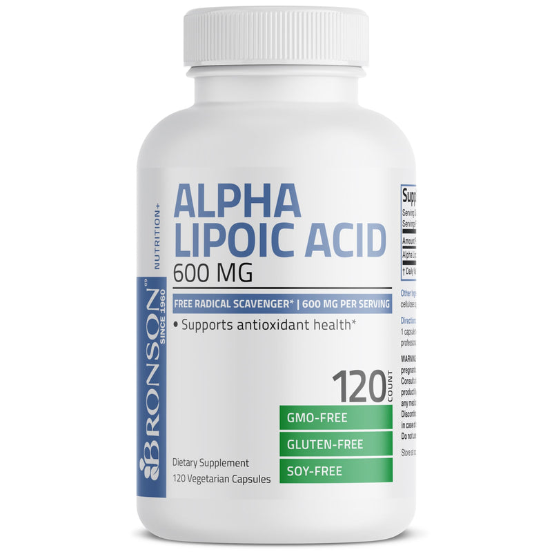 Bronson Alpha Lipoic Acid 600 MG Free Radical Scavenger Supports Antioxidant Health - Non-GMO, 120 Vegetarian Capsules (60 Servings) 120 Count (Pack of 1)