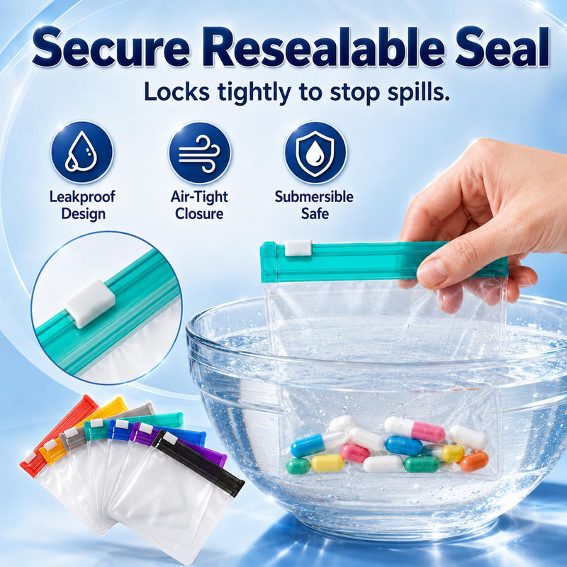 Self Sealing Medicine Bags, 2026 Waterproof Pill Pouch Set, Reusable Pill Pouch Bags Travel Plastic Bags with Slide Lock for Storage Water-Self-Sealing Zipper Medicine Bags for Vitamins Small (14PCS) 14pcs