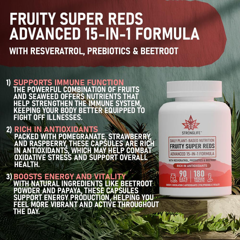 Super Reds Supplement Tablets – 9300mg per Serving – 180 Vegan Tablets – Red Superfood Blend with Beetroot, Acai, Blueberry & Pomegranate – Antioxidant Fruit Complex – 90 Day Supply
