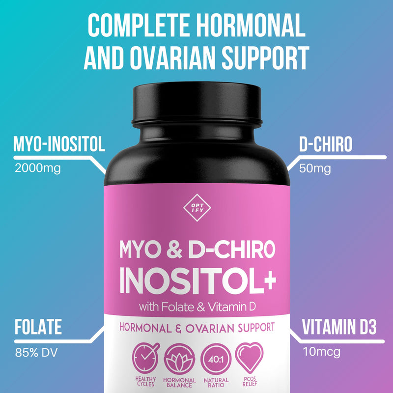 [Australia] - Premium Inositol Supplement - Myo-Inositol and D-Chiro Inositol Plus Folate and Vitamin D - Ideal 40:1 Ratio - Hormone Balance & Healthy Ovarian Support for Women - Vitamin B8-30 Day Supply 120 Count (Pack of 1) 