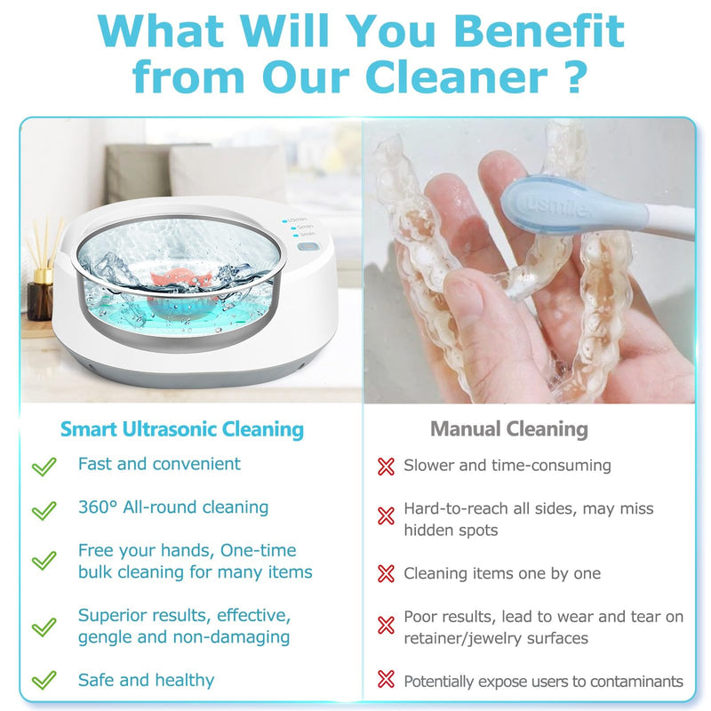 [Australia] - Ultrasonic Jewelry Cleaner, 49kHz Mini Ultrasonic Retainer Cleaner Machine for Earrings, Jewelry, Dentures, Aligner, Night Guards, Mouth Guard- 304 Stainless Steel, 3 Cleaning Modes Elegant Gray 