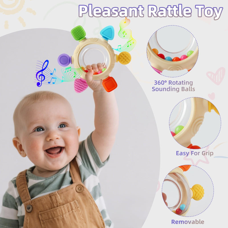 [Australia] - Baby Teething Rings Toys for 0-6 6-12 Months Baby Rattle Teether Sensory Toys for Babies 0-24Months Silicone Teether Relief Chew Soothing Sore Gums for Newborn Infant Essentials BPA Free 