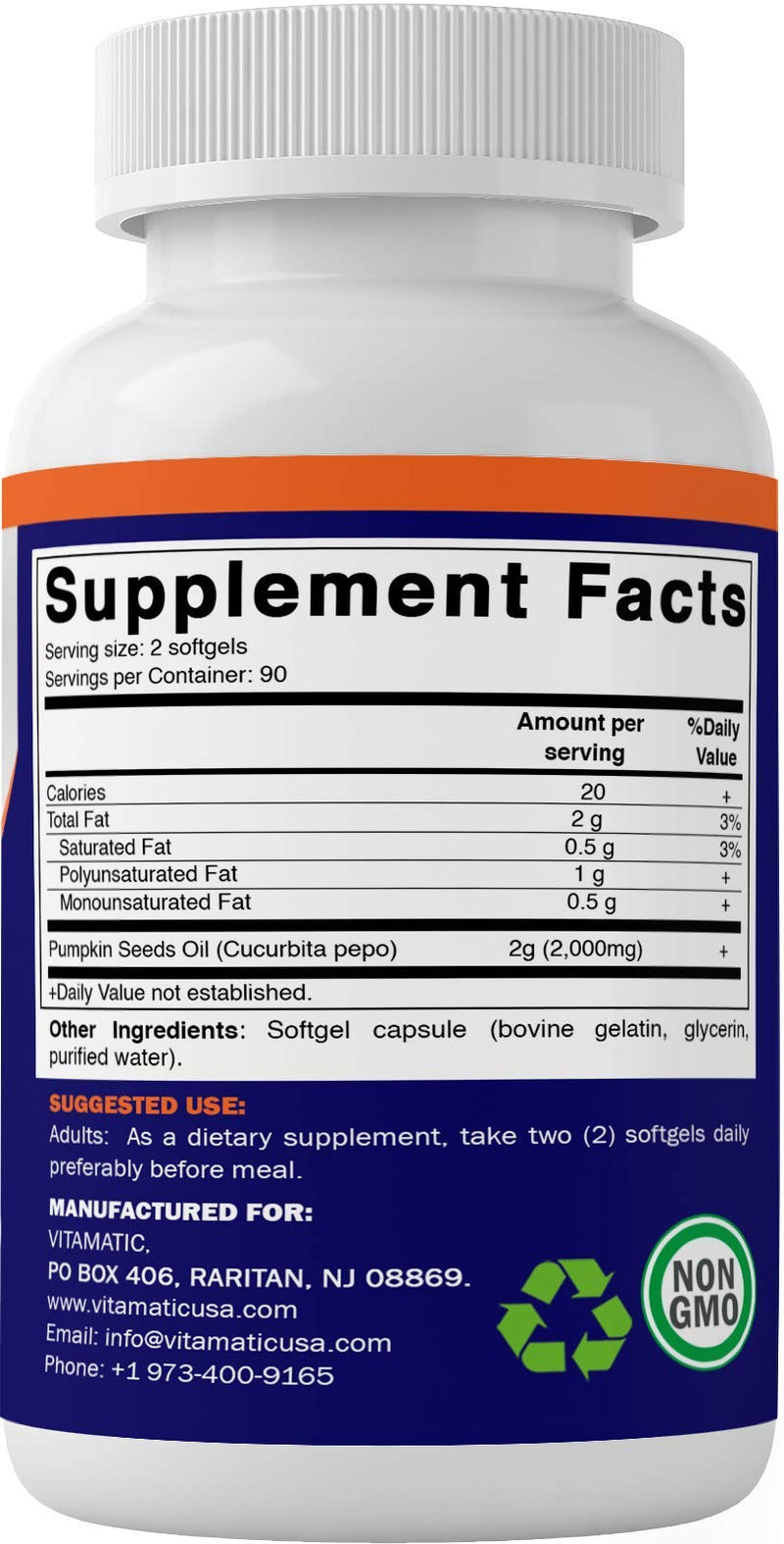 [Australia] - Vitamatic Pumpkin Seed Oil 2000mg Softgel Capsules per Serving - 180 Softgels - 1000mg per softgel 180 Count (Pack of 1) 