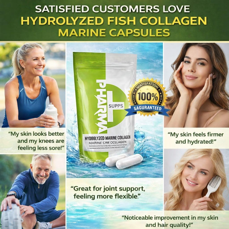 Hydrolyzed Fish Marine Collagen Capsules – Skin, Joint Health Support Supplement – 400mg, 30 Pure Fish Collagen Capsules for Healthy Skin, Hair, Nails, and Joints – Made in UK